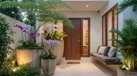 9 Model Teras Rumah Minimalis Ala Taman Tropis dengan Pot Besar, Kesejukan Alami
