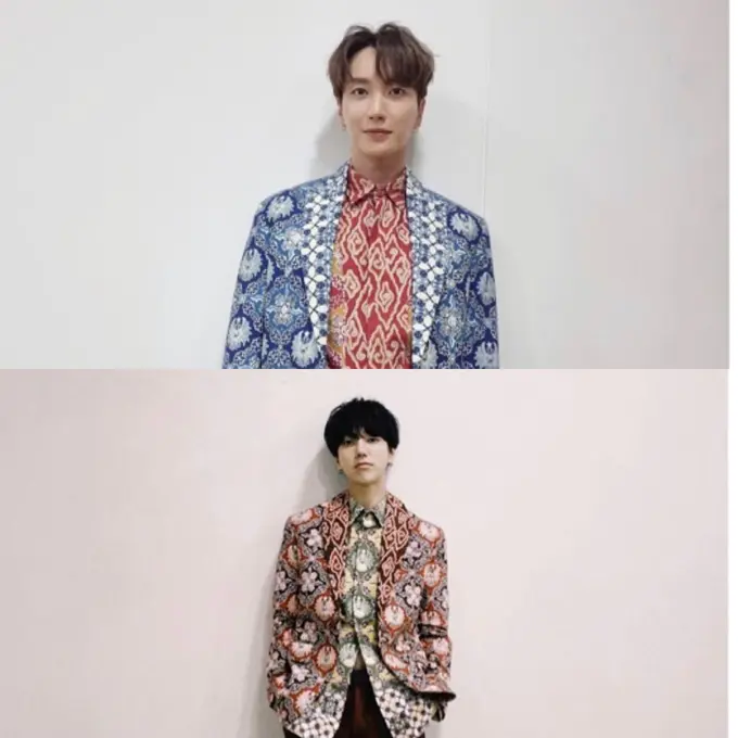 Leeteuk dan Yesung Menggenakan Batik Rancangan Ridwan Kamil/dok. Instagram @xxteukxx dan @yesung1106