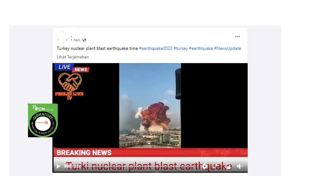 Tangkapan layarklaim video pembangkit nuklir meledak saat gempa Turki 2023