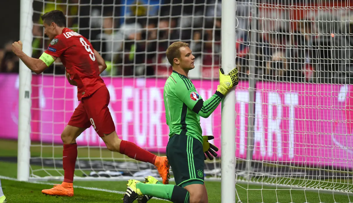 Gol terakhirnya dicetak saat Timnas Polandia kalah 1-3 dari tuan rumah Timnas Jerman yang diperkuat Manuel Neuer dalam laga Kualifikasi Piala Eropa 2016, 4 September 2015. (AFP/Patrik Stollarz)