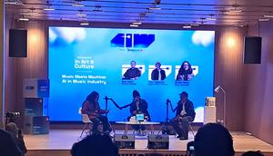 AiDEA Weeks 2025 gelar live podcast bertajuk "Music Meets: AI in Music Industry" di Galeri Nasional Indoenesia. Sesi ini membahas perkembangan AI di dunia musik terutama di Indonesia. (Liputan6.com/Nariza Riskantia Haya).