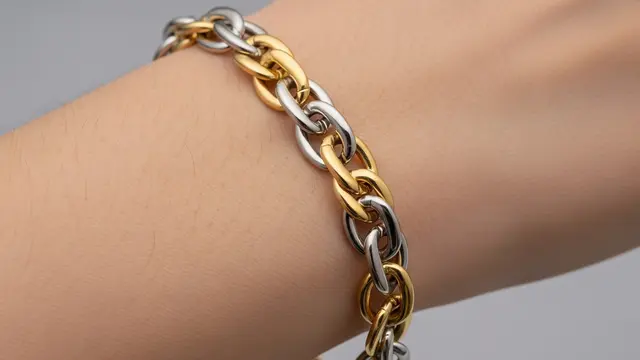 Gelang Rantai Kombinasi Emas dan Perak