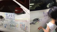 Seorang ayah di Taiwan berbaik hati biarkan putrinya mencorat-coret mobil. Credit: Viral4real.com