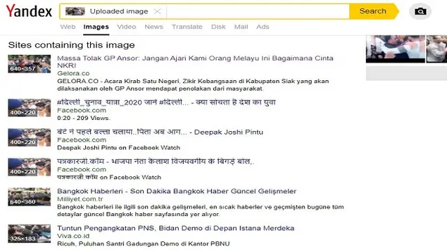 Gambar Tangkapan Layar Penelusuran Foto dengan Situs Yandex.