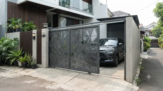 Pintu Pagar Geser Laser Cut Geometris (AI Generated)