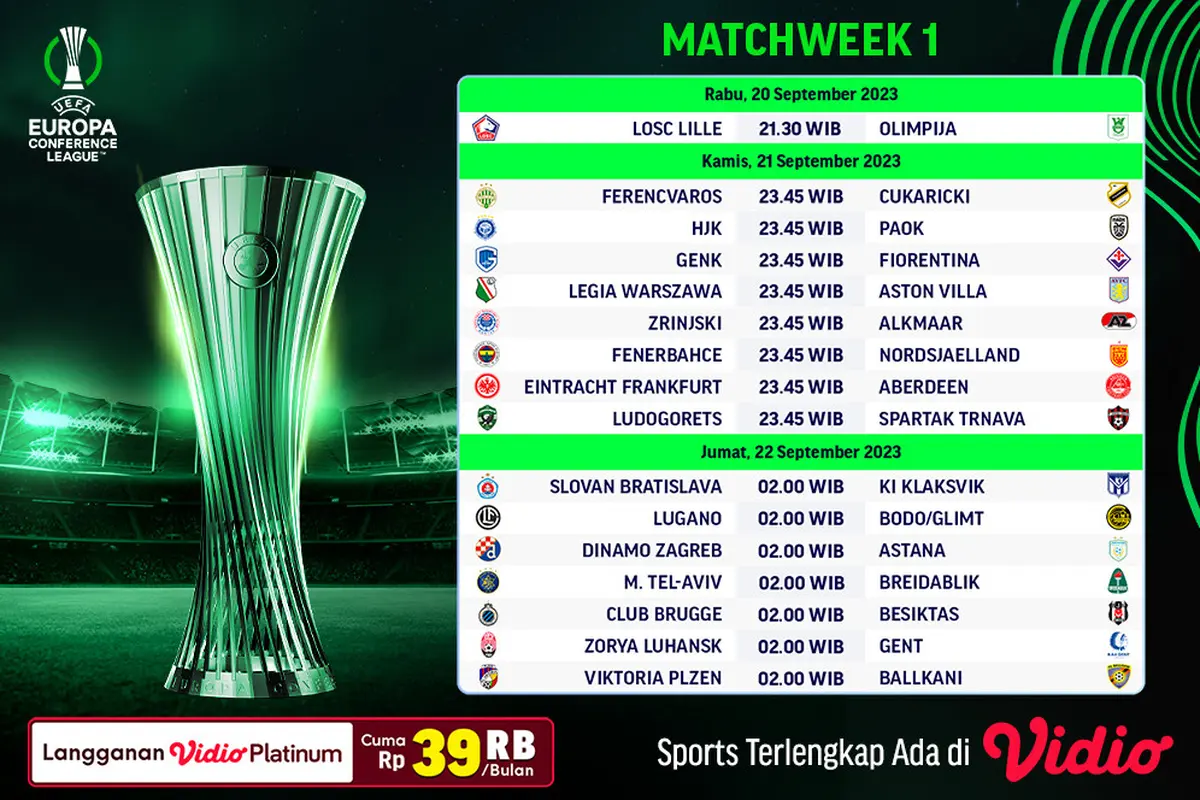 Jadwal dan Link Streaming UEFA Europa Conference League 2023