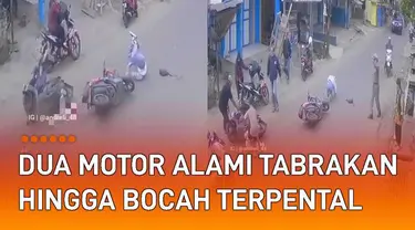 Dua pemotor alami kecelakaan di jalanan sempit mengundang perhatian.