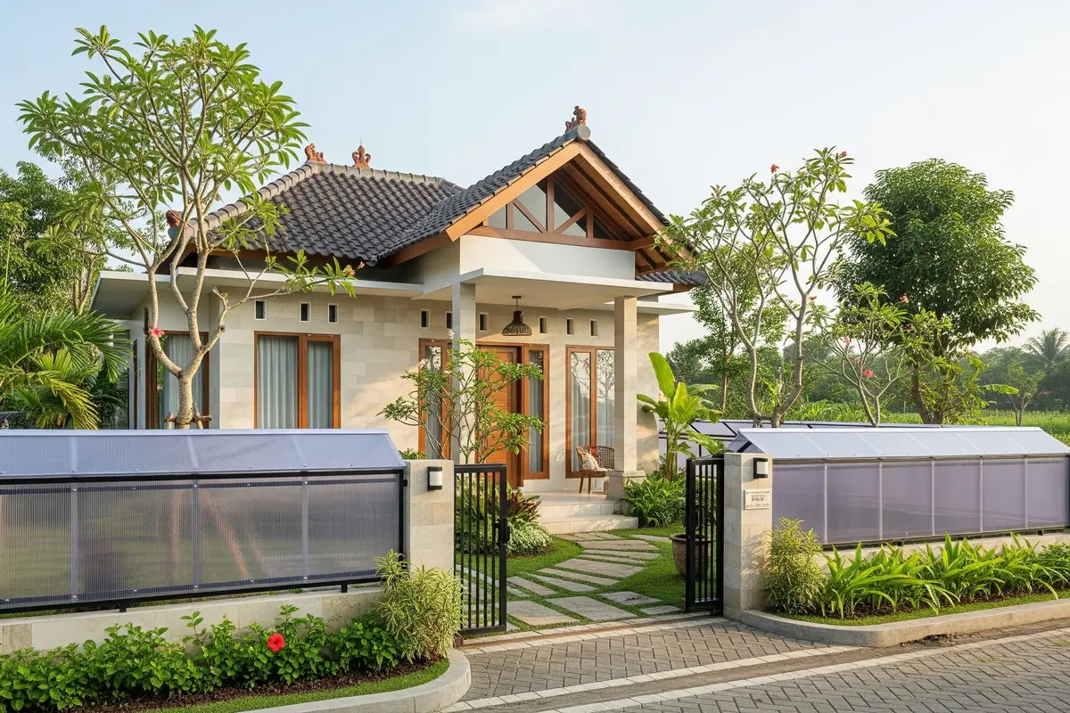 Model Rumah Kecil Tapi Mewah dengan Pagar Besi Kombinasi Polikarbonat 2025/ Ilustrasi AI