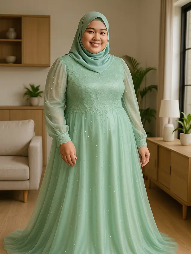 7 Rekomendasi Gamis Brokat untuk Orang Gemuk, Tampil Anggun dan Nyaman Dipakai