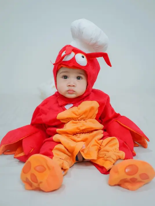 Rayyanza Malik Ahmad semakin terlihat lucu saja dengan cosplay kepiting. Sebutan Mr. Crab patut disematkan di foto Rayyanza dengan kostum kepiting. Kelucuan Cipung jadi Mr. Crab ini sukses bikin warganet terhibur. (Liputan6.com/IG/raffinagita1717)