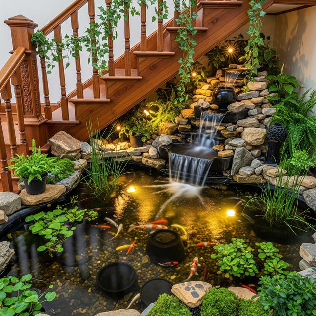 Desain Kolam Ikan Bawah Tangga