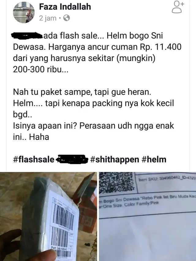 beli helm Rp 11 ribu (foto: Facebook Faza Indallah)