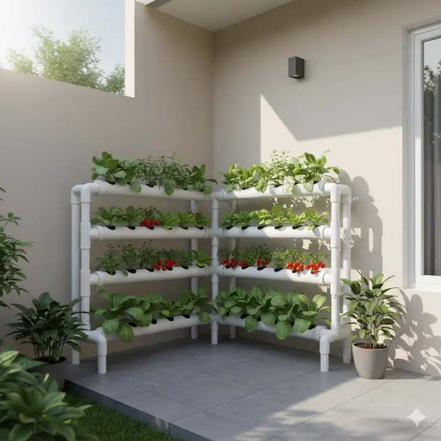 Desain Kebun Sayur Teras Pakai Pipa PVC