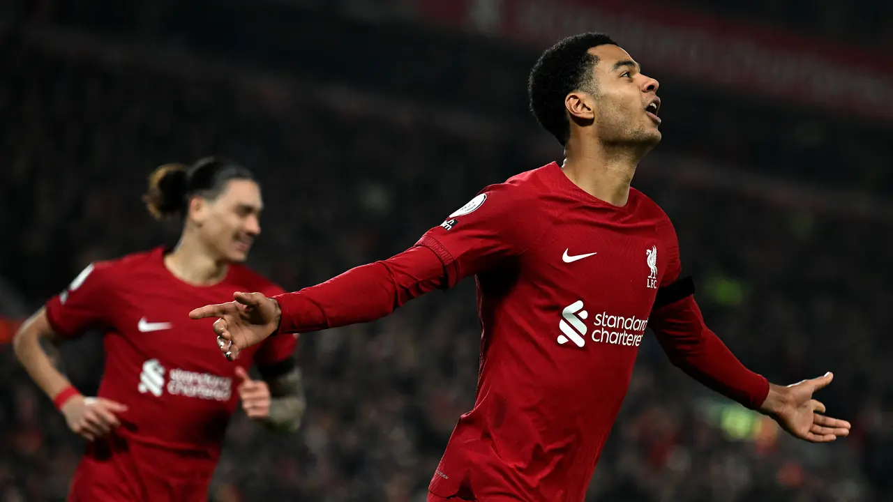 Selebrasi Cody Gakpo di laga Liverpool vs Everton