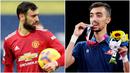 Kabar menghebohkan datang dari Olimpiade Tokyo 2020. Atlet asal Tunisia bernama Mohamed Khalil Jendoubi mencuri perhatian lantaran memiliki wajah mirip dengan bintang Manchester United, Bruno Fernandes. (Foto Kolase AP)