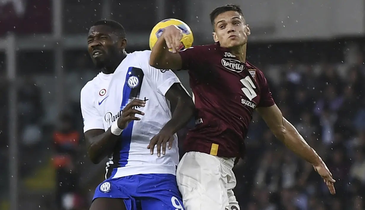 Nerazzurri akhirnya bisa mencetak gol di babak kedua melalui Marcus Thuram, Lautaro Martinez dan Hakan Calhanoglu. (Fabio Ferrari/LaPresse via AP)