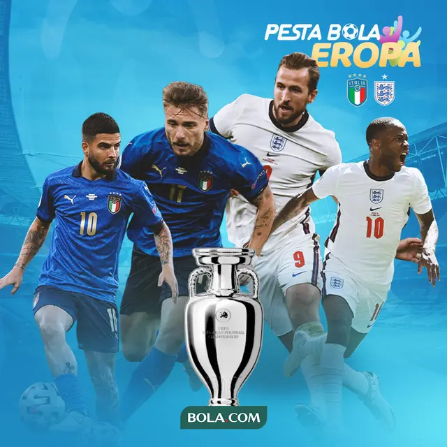 Piala Eropa - Euro 2020 Italia Vs Inggris - Lorenzo Insigne, Ciro Immobile, Harry Kane, Raheem Sterling
