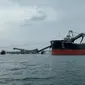 Vessel yang sedang bongkar muat batu bara di shiploader milik PT Indominco Mandiri. Meski padat dengan aktivitas bongkar muat, ekosistem pesisir laut di tempat ini terjaga dengan baik.