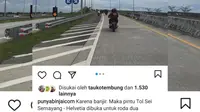 Tangkapan layar akan Instagram @punyabinjaicom memperlihatkan sepeda motor melintas jalan tol Binjai-Medan
