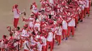 Kontingen Indonesia melintas saat upacara pembukaan SEA Games 2019 di Philipine Arena Bulacan, Manila, Sabtu (30/11). Pesta olahraga se-Asia Tenggara ini akan berlangsung hingga 11 Desember. (Bola.com/M Iqbal Ichsan)