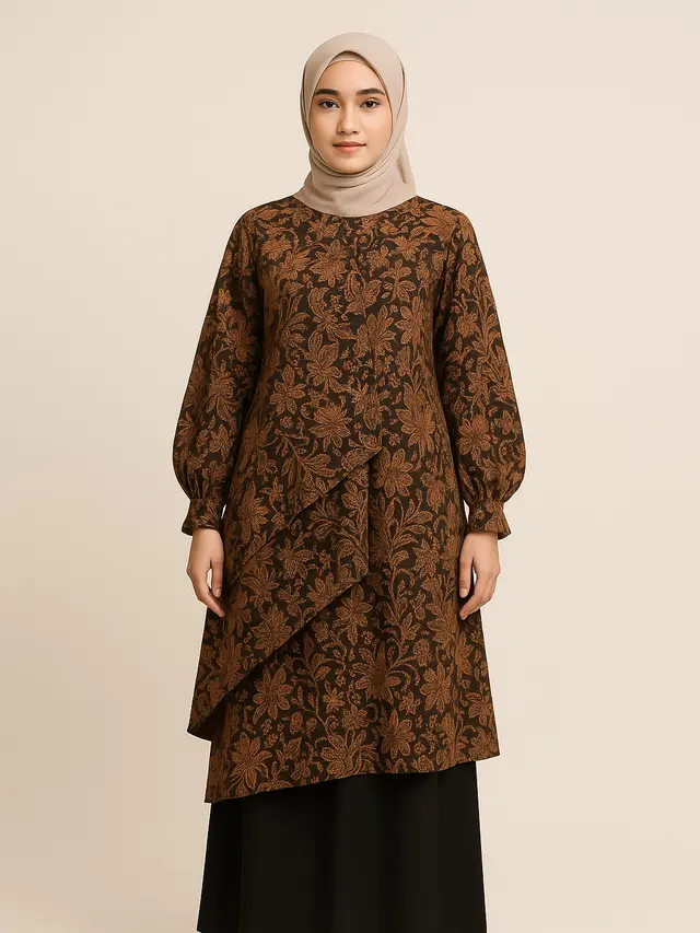 Model Tunik Batik Longgar Lengan Bishop