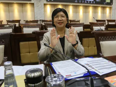 Calon Gubernur Bank Indonesia (BI) Destry Damayanti mengikuti uji kelayakan dan kepatutan (fit and proper test) bersama Komisi XI DPR di Kompleks Parlemen, Senayan, Jakarta, Rabu, 26 Agustus 2026. (KLY/ Arie Basuki)