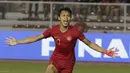 Striker Timnas Indonesia U-22, Osvaldo Haay, merayakan gol yang dicetaknya ke gawang Myanmar U-22 di di Stadion Rizal Memorial, Manila, Sabtu (7/12). Indonesia menang 4-2 atas Myanmar. (Bola.com/M Iqbal Ichsan)