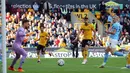 Erling Haaland yang baru tampil tujuh kali di Premier League berhasil melewati torehan Niall Quinn, Papiss Cisse dan Diego Costa yang mencetak 11 gol dalam 10 pertandingan awal. (AFP/Geoff Caddick)