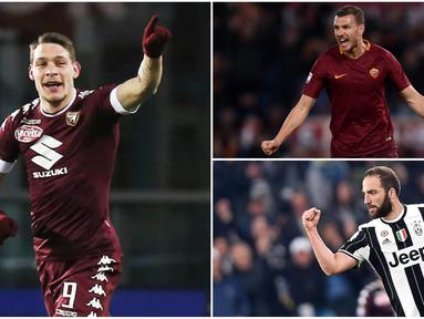 Berikut ini deretan top skorer sementara Liga Italia musim 2016/2017 hingga pekan ke-35, Edin Dzeko dan Andrea Belotti bersaing ketat di jalur top skorer Liga Italia