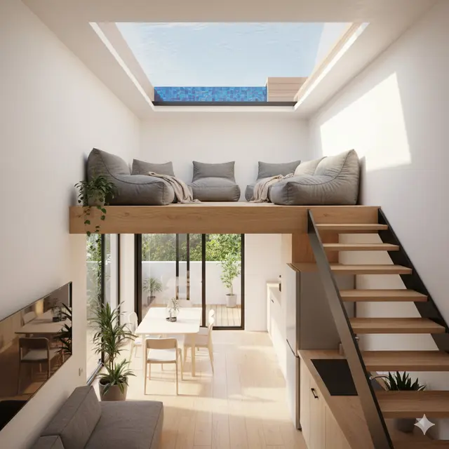 Rumah di Lahan Terbatas dengan Mezzanine dan Rooftop