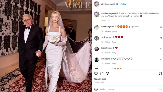 Potret pernikahan Brooklyn Beckham dan Nicola Peltz. (Instagram/ nicolaannepeltz)