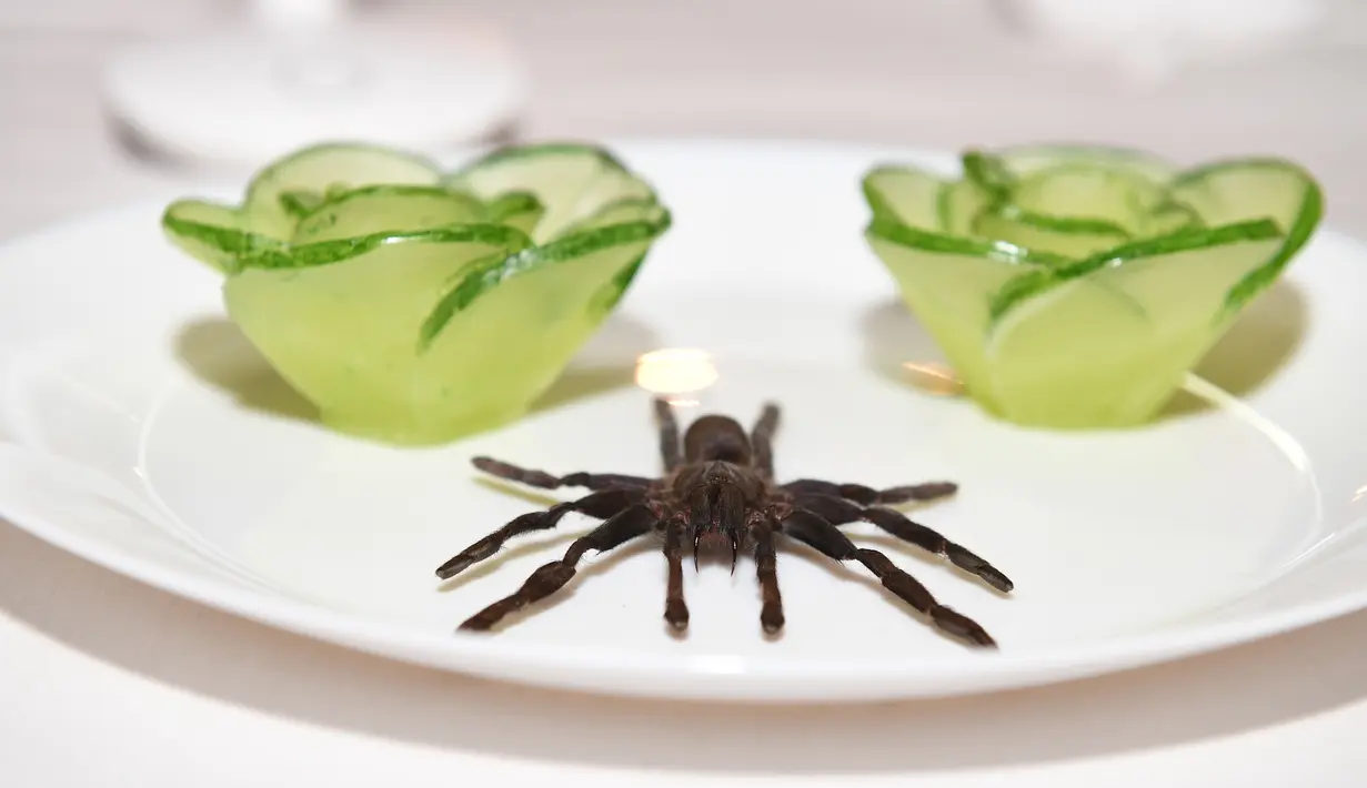 Tarantula goreng dari Kamboja dipamerkan di Museum Makanan Menjijikkan di Los Angeles, California, Amerika Serikat, 6 Desember 2018. (Robyn Beck/AFP)