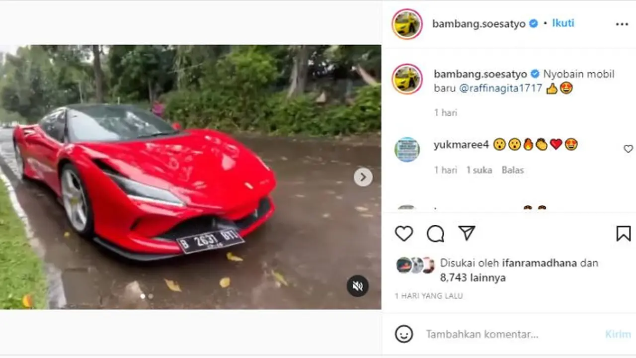 Bambang Soesatyo Nyobain Ferrari Baru Raffi Ahmad (Ist)