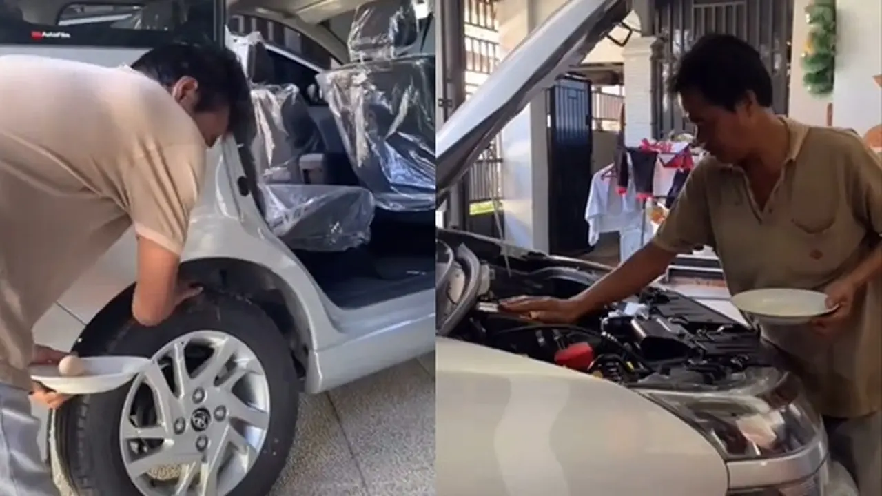 Viral Ritual Beli Mobil Baru, Dipecahkan Telur Hingga Dilempar Beras