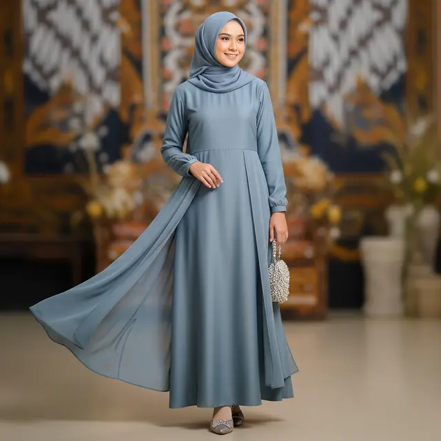 Model Gamis Teal Blue dan Ash Blue