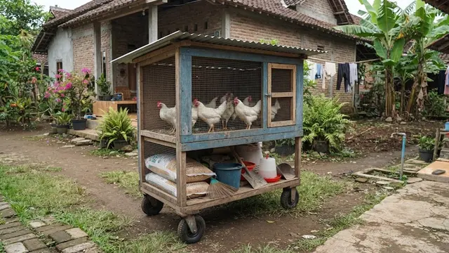 Model kandang ayam broiler sederhana untuk usaha rumahan model kandang beroda yang bisa digeser-geser