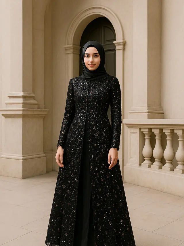 Model Gamis Brokat Belah Tengah