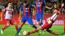 Barcelona gagal meraih trofi Piala Super Catalunya usai takluk dari Espanyol dengan skor 0-1, di Estadio Nou Tarragona, Rabu (26/10/2016) dini hari WIB. (AFP/Lluis Gene)