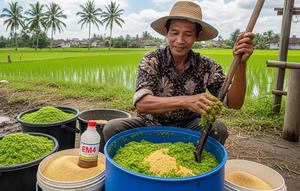 Cara membuat pakan fermentasi ayam dari azolla dan dedak. [Foto: Gemini]