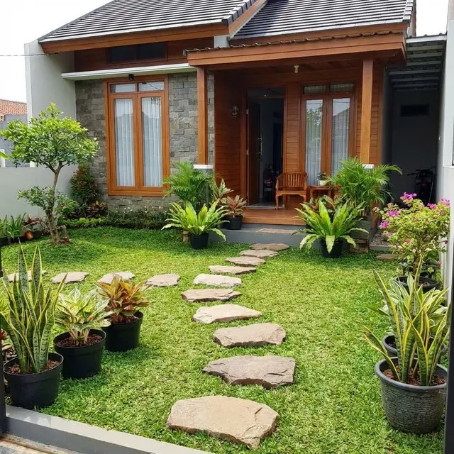 Taman dengan Jalan Setapak Batu di Desa (Gemini AI)