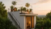 Model Rumah Kecil dengan Rooftop ala Pinterest (created by AI)