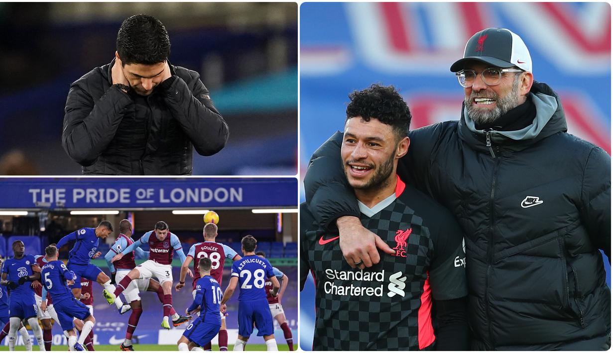 Liverpool semakin nyaman menduduki puncak klasemen sementara Liga Inggris usai berpesta 7 gol ke gawang Crystal Palace, sementara itu Arsenal semakin terpuruk usai menelak kekalahan di markas Everton. Berikut rangkuman menarik kompetisi Liga Inggris di pekan ke-14. (kolase foto AFP)