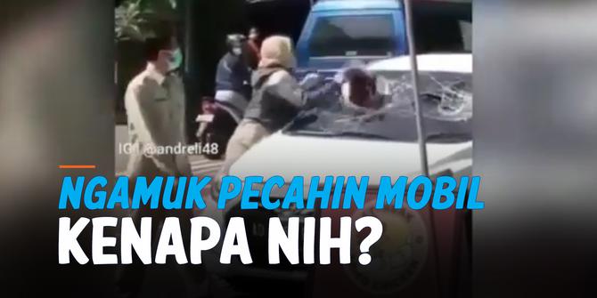 VIDEO: Viral Seorang Wanita Ngamuk Pecahkan Kaca Mobil
