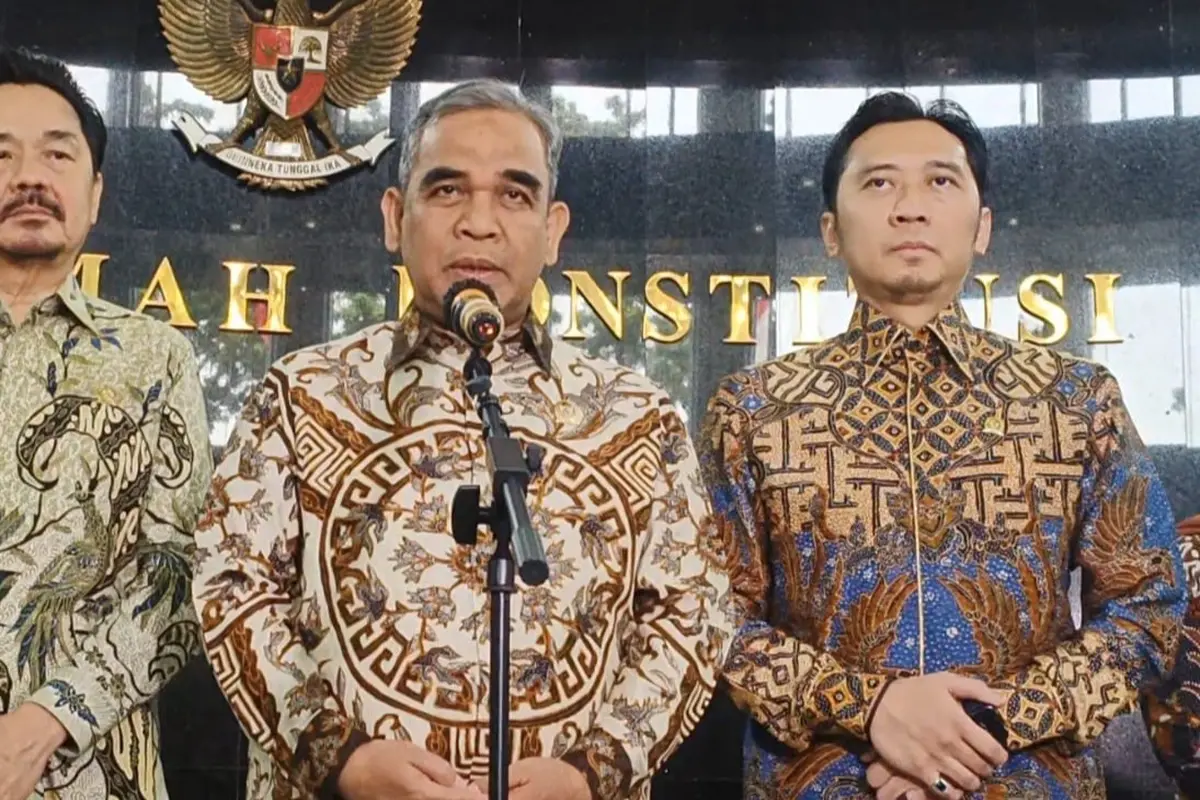 Ketua MPR Ahmad Muzani bersama pimpinan MPR lainnya saat beraudiensi ke Mahkamah Konstitusi (MK) Jakarta.