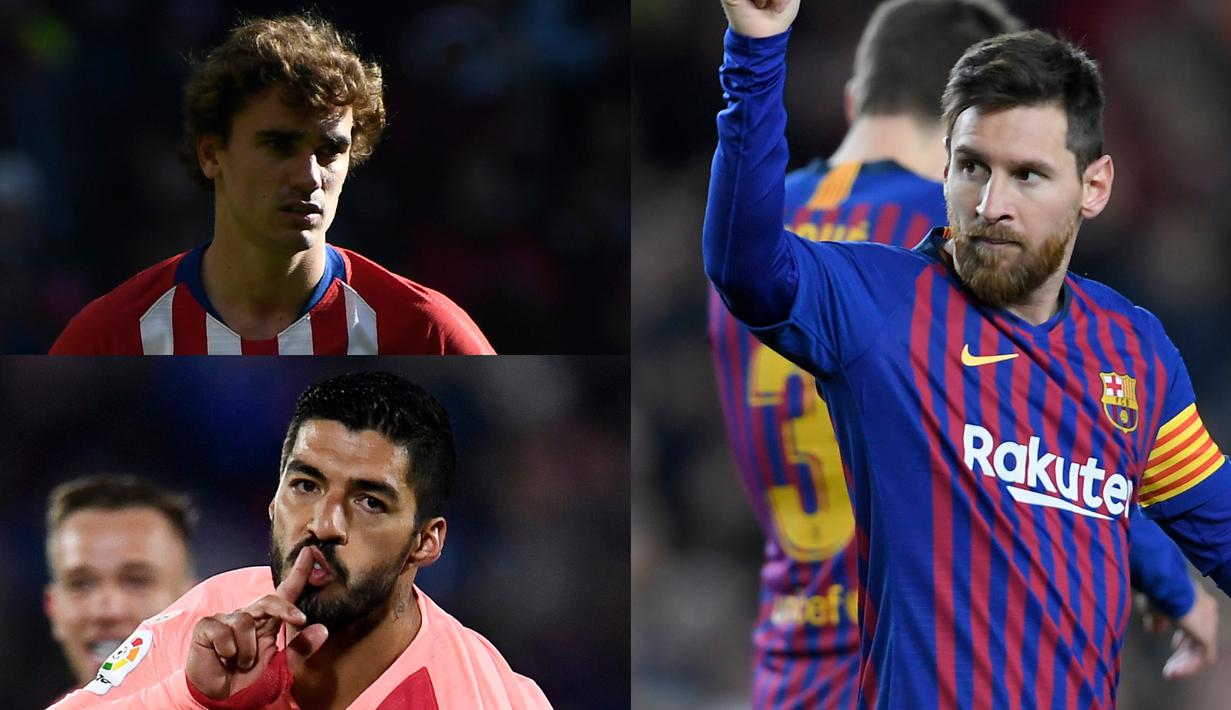 Luis Suarez menyarangkan dua gol saat Barcelona mengkandaskan perlawanan Eibar. Raihan terebut membuat gol Luis Suarez hanya terpaut tiga gol saja dari sang pemuncak, Lionel Messi (Kolase Foto AFP)