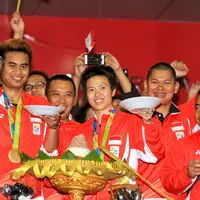 Disambut Meriah, Tontowi Ahmad dan Liliyana Natsir Terharu. (Bintang.com/Adrian Putra)