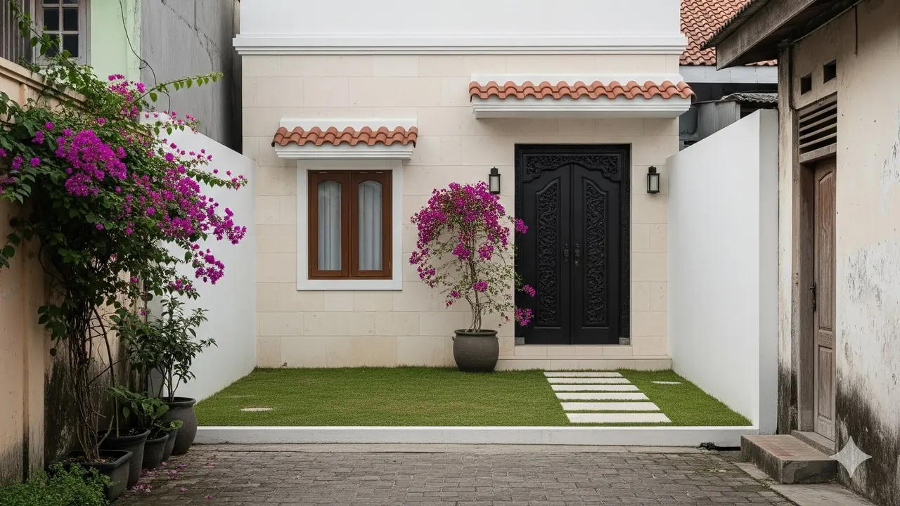 Rumah Gaya Mediterania Mini Budget Rp100 Juta di Gang Kecil