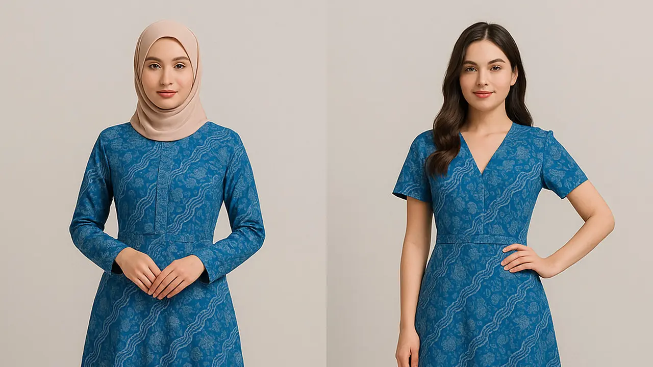 Inspirasi Batik Warna Biru Wanita Kekinian