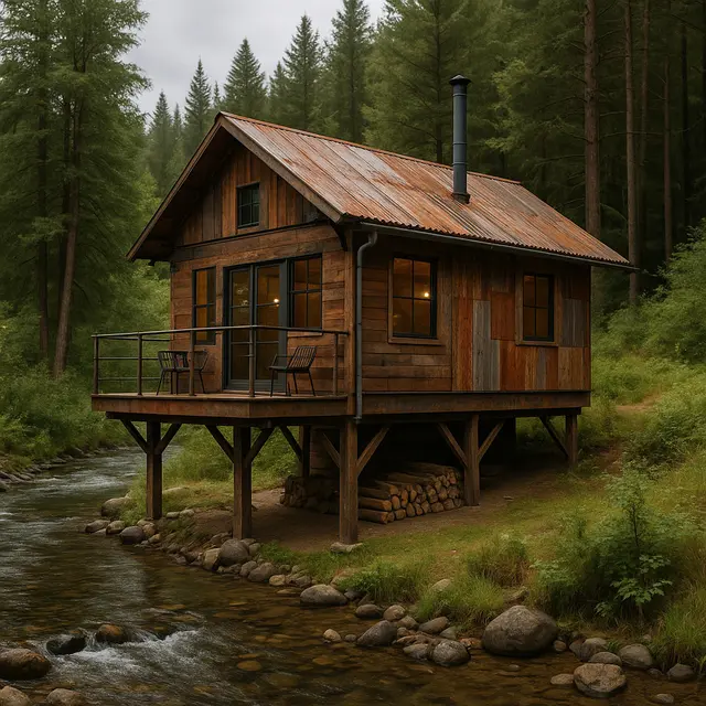 Rumah Panggung Rustic di Dekat Sungai Pinggir Hutan
