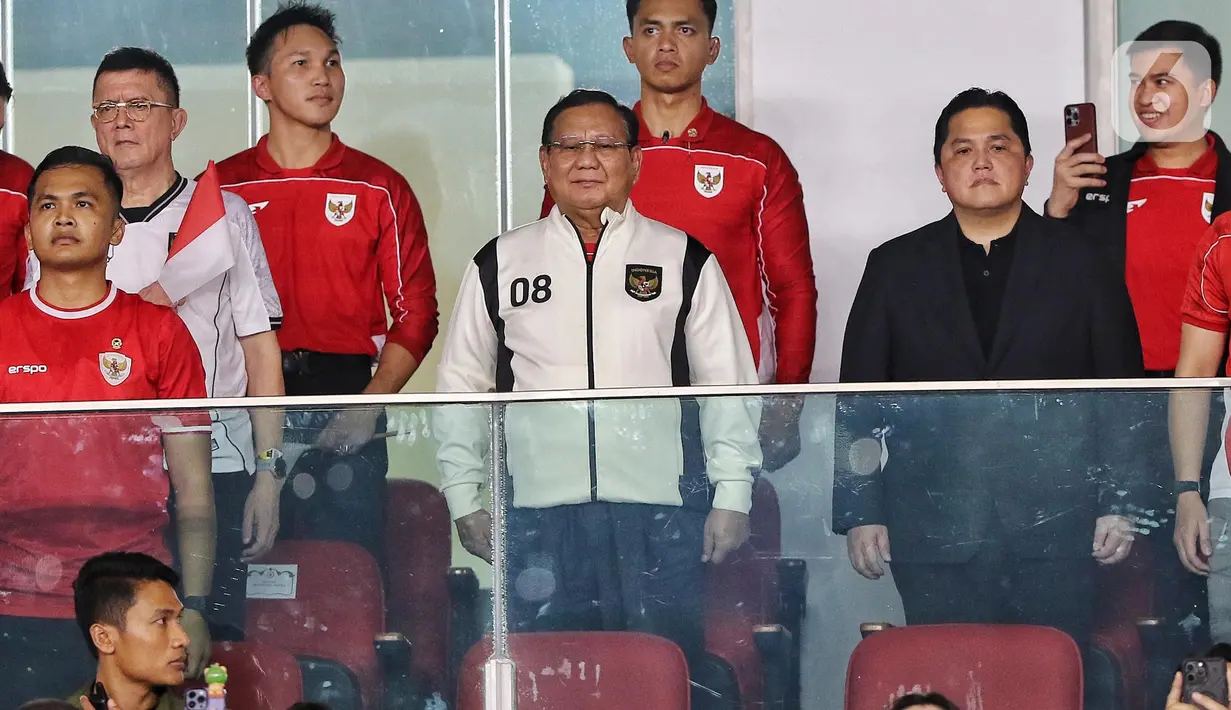 Sebelumnya, Presiden Prabowo Subianto bersama Ketua Umum PSSI Erick Thohir menyaksikan langsung duel sengit Timnas Indonesia melawan Bahrain di Stadion Utama Gelora Bung Karno, Senayan, Jakarta, Selasa (25/3/2025). (Liputan6.com/Angga Yuniar)